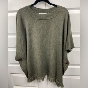Stitch & Needle 100% Cashmere Poncho Cardigan Cape Fringe Olive Green One Size